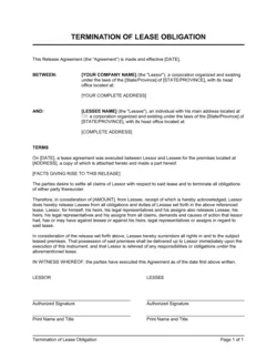 Termination of Lease Obligation