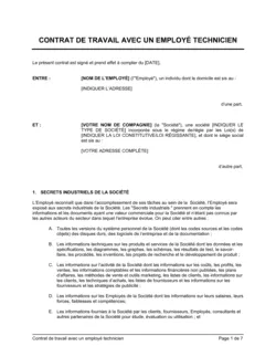 Contrat de travail avec un employé technicien