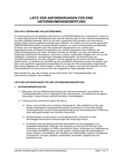 Liste der Anforderungen für eine Unternehmensbewertung