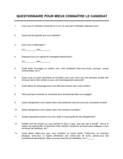 Questionnaire Pour mieux connaître le candidat