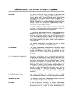 Résumé des conditions d'investissement