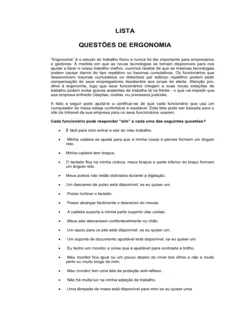 Lista de Conferência Ergonômico