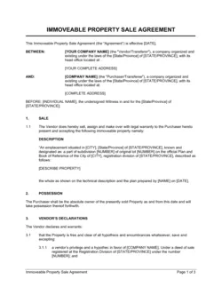 Immoveable Property Sale Agreement