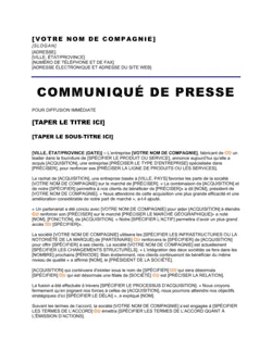 Communiqué de presse Acquisition d'une nouvelle entreprise