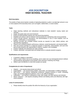 High School Teacher Job Description