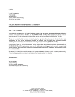 Service Agreement Termination Letter