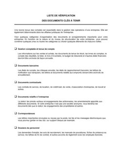 Liste de vérification Documents clés à tenir