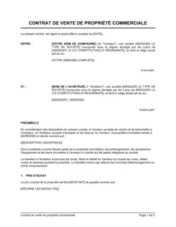 Contrat de vente de propriété commerciale