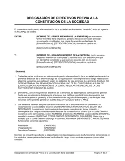 Designación de directores previo a la constitución de la sociedad