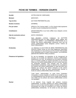 Résumé de conditions Version courte