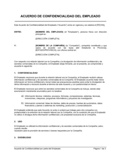 Acuerdo de confidencialidad por parte del empleado