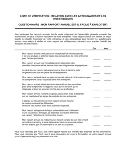 Liste de vérification Relations avec les actionnaires et les investisseurs