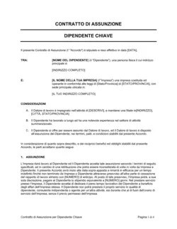 Contratto di assunzione dipendente chiave