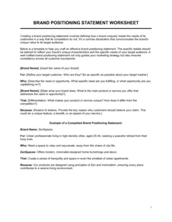 Worksheet Brand Positioning Statement