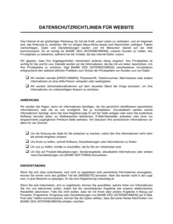 Datenschutzrichtlinien für Website