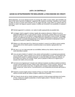 Lista delle azioni da intraprendere per migliorare la riscossione dei crediti