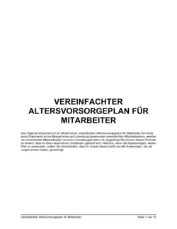 Vereinfachter Altersvorsorgeplan für Mitarbeiter