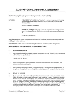 Manufacturing and Supply Agreement