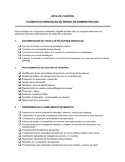 Lista de ítems a tener en cuenta consideraciones para el manejo del riesgo