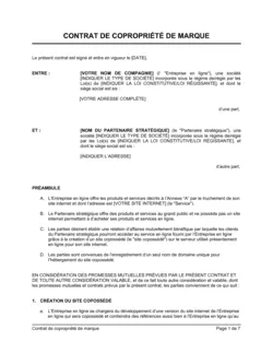 Contrat de copropriété de marque