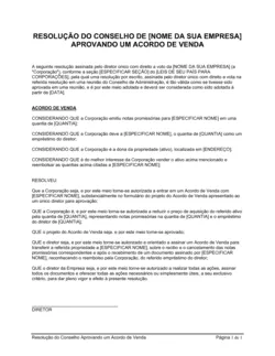 Resolução da Diretoria Aprovando um Acordo de Venda Diretor Único