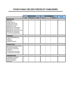 Fiche d'analyse des forces et faiblesses