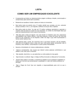 Lista de Conferência Como Ser um Excelente Funcionário