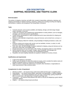 Shipping, Receiving and Traffic Clerk Job Description