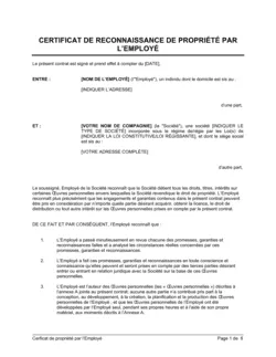 Certificat de propriété par l'employé