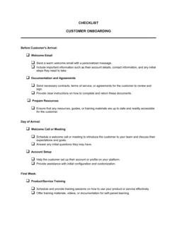 Checklist Customer Onboarding