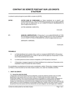 Contrat de sûreté portant sur les droits d'auteur