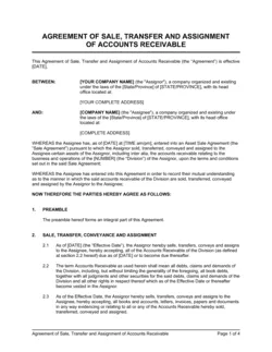 Agreement of Sale, Transfer & Assignment of Accounts Receivable