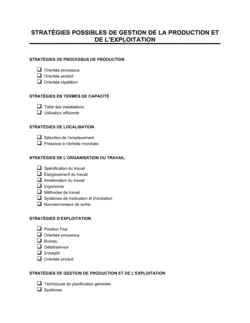 Stratégies possibles de gestion de la production et des opérations