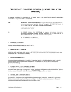 Certificato di costituzione