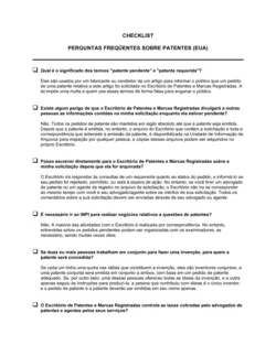 Lista de Conferência FAQ Sobre Patentes