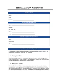 General Liability Waiver Form