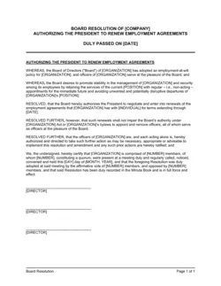 Board Resolution Authorizing the President to Renew Employment Agreements