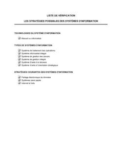 Liste de vérification Stratégies possibles de gestion de systèmes d'information