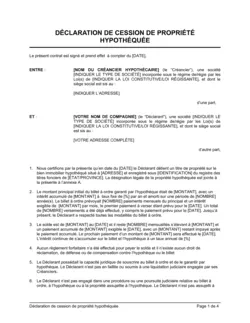 Déclaration de cession de propriété hypothéquée