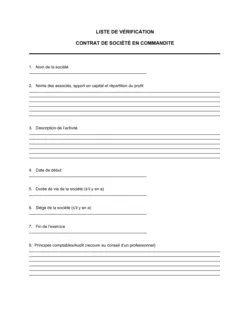 Liste de vérification Contrat de Société