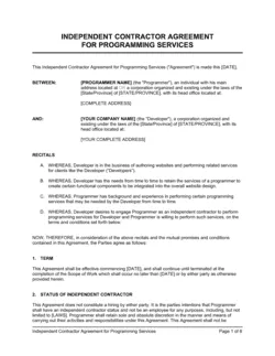 Independent Contractor Agreement For Programming Services