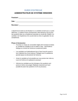 Guide d'entrevue Administrateur de système Windows