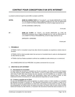 Contrat pour conception d'un site internet