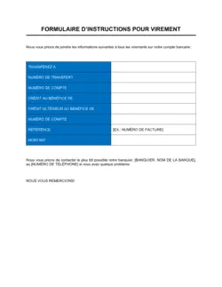 Formulaire d'instructions pour virement bancaire