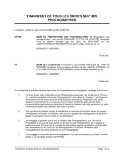 Transfert de tous les droits sur des photographies