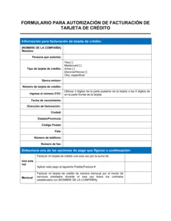 Formulario para autorización de facturación de tarjeta de crédito