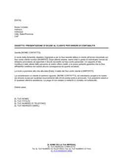 Presentazione di scuse al cliente per errori di contabilità