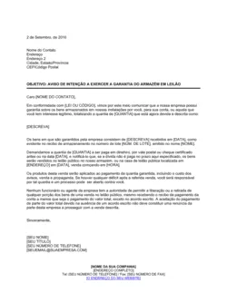 Aviso de Intenção de Exercer Alienação de Armazém por Leilão