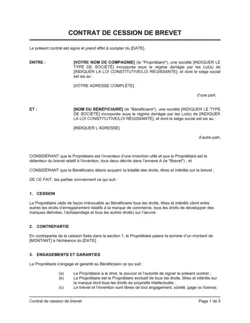 Contrat de cession de brevet