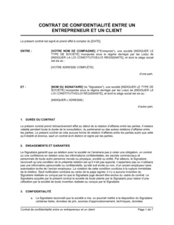 Contrat de confidentialité entre un client et un entepreneur